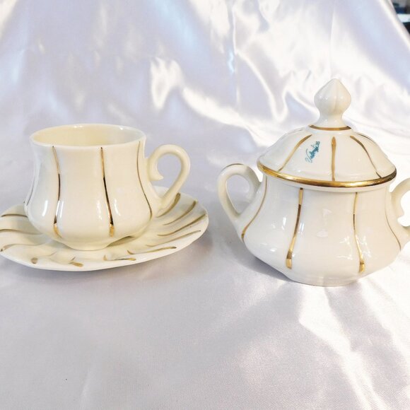 White and Gold Four Piece Sugar and Creamer Set # 20859 - Picture 1 of 6